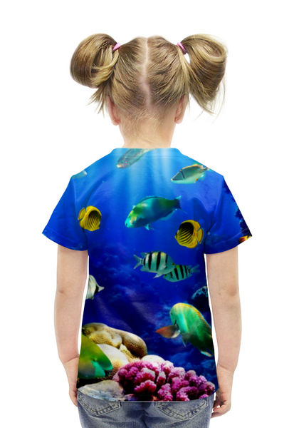 Заказать детскую футболку в Москве. Футболка с полной запечаткой для девочек Морской риф от THE_NISE  - готовые дизайны и нанесение принтов.