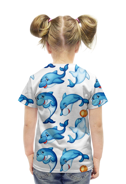 Заказать детскую футболку в Москве. Футболка с полной запечаткой для девочек Дельфины от T-shirt print  - готовые дизайны и нанесение принтов.