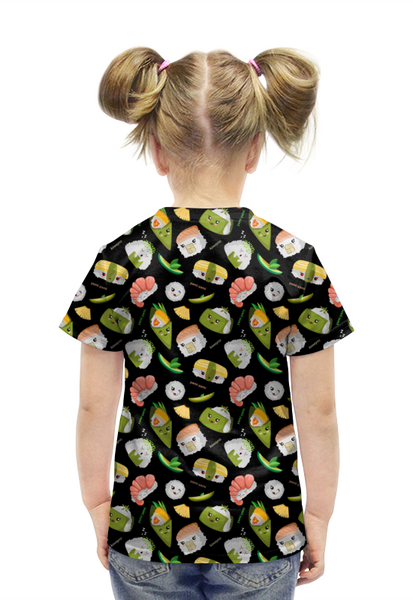 Заказать детскую футболку в Москве. Футболка с полной запечаткой для девочек Кавайные суши от IrinkaArt  - готовые дизайны и нанесение принтов.