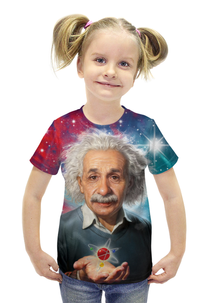 Заказать детскую футболку в Москве. Футболка с полной запечаткой для девочек Альберт Эйнштейн от aleks_say - готовые дизайны и нанесение принтов.