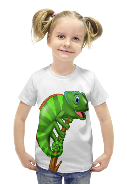 Заказать детскую футболку в Москве. Футболка с полной запечаткой для девочек Игуанка от acidhouses - готовые дизайны и нанесение принтов.