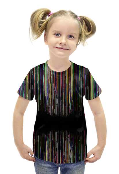 Заказать детскую футболку в Москве. Футболка с полной запечаткой для девочек glitch art (чёрная дыра) от Wax  - готовые дизайны и нанесение принтов.