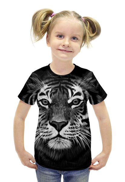 Заказать детскую футболку в Москве. Футболка с полной запечаткой для девочек Белый Тигр от printik - готовые дизайны и нанесение принтов.