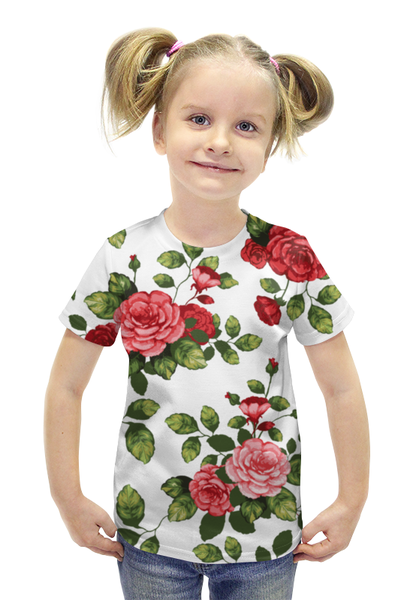Заказать детскую футболку в Москве. Футболка с полной запечаткой для девочек ЦВЕТЫ от Natali  - готовые дизайны и нанесение принтов.
