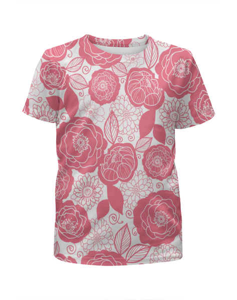 Заказать детскую футболку в Москве. Футболка с полной запечаткой для девочек Бело-розовый узор от THE_NISE  - готовые дизайны и нанесение принтов.
