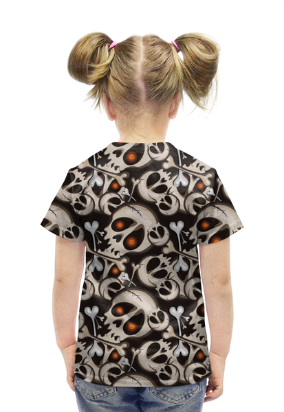 Заказать детскую футболку в Москве. Футболка с полной запечаткой для девочек Черепа и кости от IrinkaArt  - готовые дизайны и нанесение принтов.