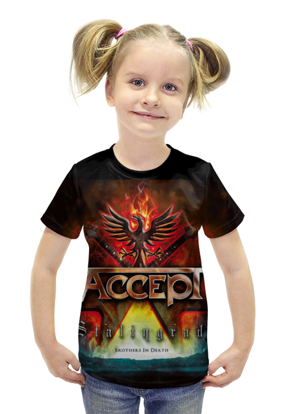 Заказать детскую футболку в Москве. Футболка с полной запечаткой для девочек Accept Band от Leichenwagen - готовые дизайны и нанесение принтов.