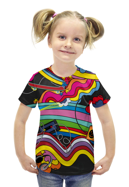Заказать детскую футболку в Москве. Футболка с полной запечаткой для девочек Музыка от Fil6 - готовые дизайны и нанесение принтов.