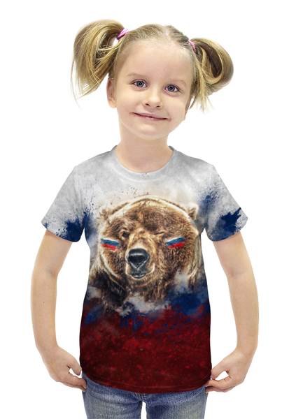 Заказать детскую футболку в Москве. Футболка с полной запечаткой для девочек Русский Медведь от tutik_mutik@mail.ru - готовые дизайны и нанесение принтов.