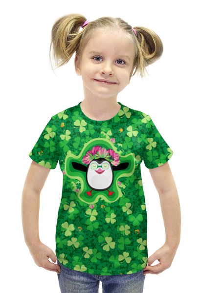 Заказать детскую футболку в Москве. Футболка с полной запечаткой для девочек Летний Пингвин в венке от IrinkaArt  - готовые дизайны и нанесение принтов.