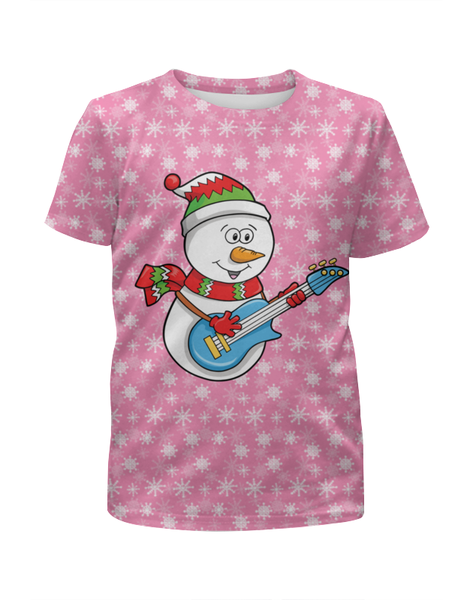 Заказать детскую футболку в Москве. Футболка с полной запечаткой для девочек Снеговик с гитарой (новый год) от nadegda - готовые дизайны и нанесение принтов.