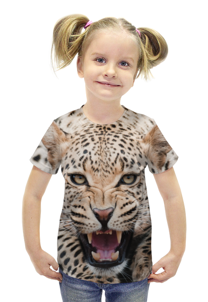 Заказать детскую футболку в Москве. Футболка с полной запечаткой для девочек Леопард от Виктор Гришин - готовые дизайны и нанесение принтов.