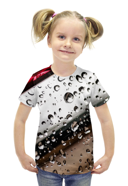 Заказать детскую футболку в Москве. Футболка с полной запечаткой для девочек Капли Воды 3D от coolmag - готовые дизайны и нанесение принтов.