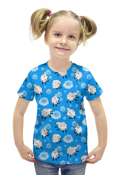 Заказать детскую футболку в Москве. Футболка с полной запечаткой для девочек ОВЕЧКИ И ОБЛАКА от ELENA ZHARINOVA - готовые дизайны и нанесение принтов.