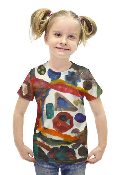 Заказать детскую футболку в Москве. Футболка с полной запечаткой для девочек Рисунки акварелью, геометрические фигуры от Wikel - готовые дизайны и нанесение принтов.