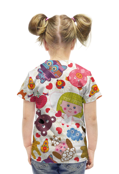 Заказать детскую футболку в Москве. Футболка с полной запечаткой для девочек Детишки и зверюшки от Amerikanka - готовые дизайны и нанесение принтов.