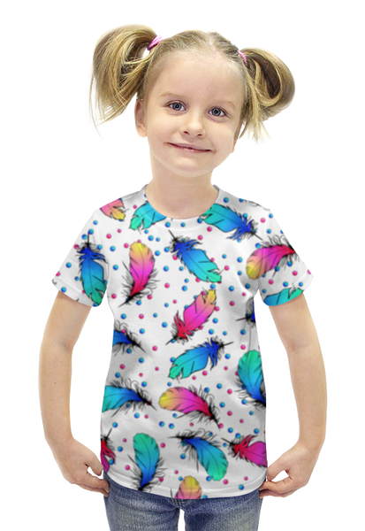 Заказать детскую футболку в Москве. Футболка с полной запечаткой для девочек Яркие перья от valezar - готовые дизайны и нанесение принтов.