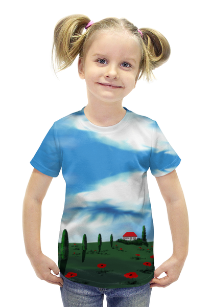 Заказать детскую футболку в Москве. Футболка с полной запечаткой для девочек Маковое поле от anomalica - готовые дизайны и нанесение принтов.