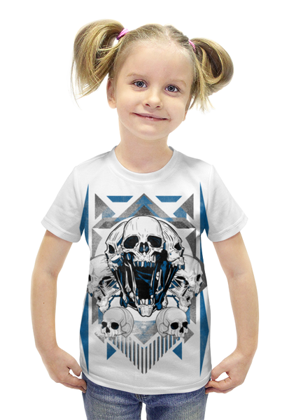 Заказать детскую футболку в Москве. Футболка с полной запечаткой для девочек Черепа от galaxy secret - готовые дизайны и нанесение принтов.