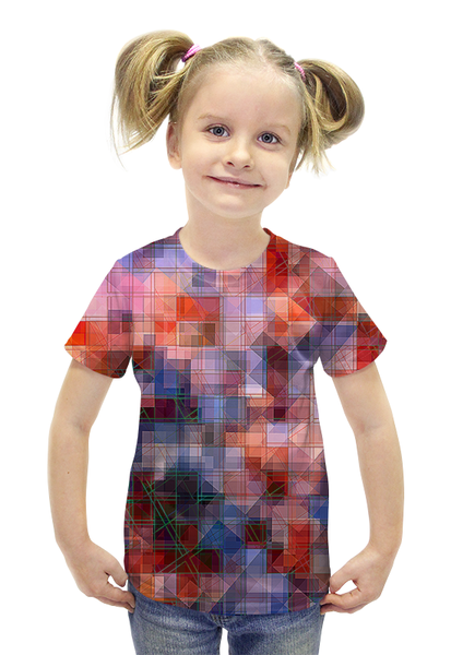 Заказать детскую футболку в Москве. Футболка с полной запечаткой для девочек Пиксель-арт. Разноцветный паттерн от Anna Lomachenko - готовые дизайны и нанесение принтов.