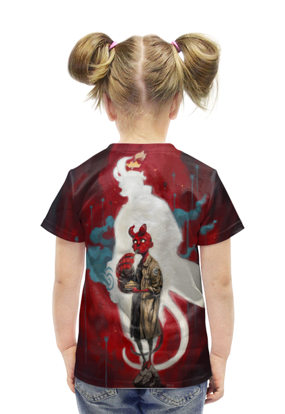 Заказать детскую футболку в Москве. Футболка с полной запечаткой для девочек Хеллбой от scoopysmith - готовые дизайны и нанесение принтов.