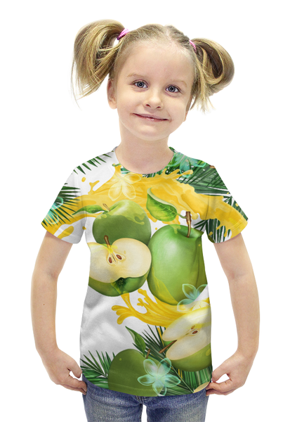 Заказать детскую футболку в Москве. Футболка с полной запечаткой для девочек Яблоки от Виктор Гришин - готовые дизайны и нанесение принтов.