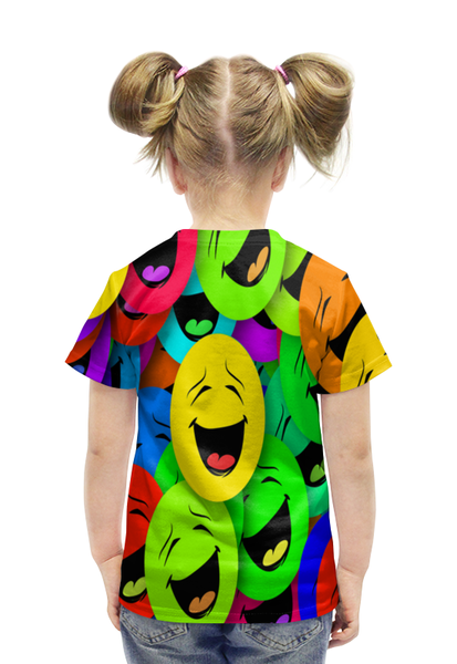 Заказать детскую футболку в Москве. Футболка с полной запечаткой для девочек Смайлы от THE_NISE  - готовые дизайны и нанесение принтов.