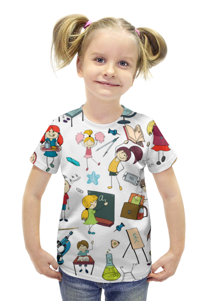 Заказать детскую футболку в Москве. Футболка с полной запечаткой для девочек Школьная от BeliySlon - готовые дизайны и нанесение принтов.
