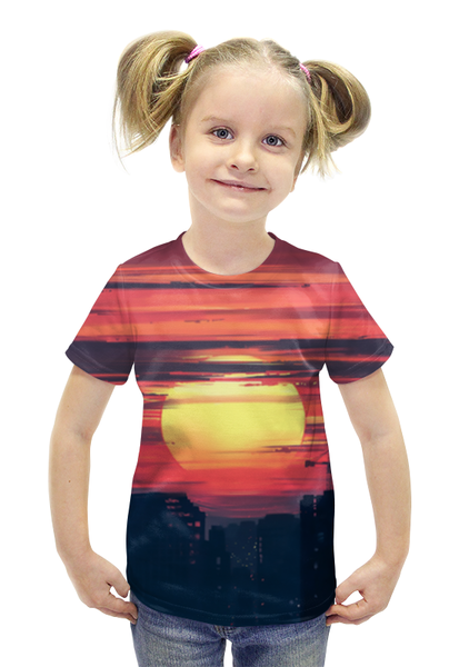 Заказать детскую футболку в Москве. Футболка с полной запечаткой для девочек   Закат от THE_NISE  - готовые дизайны и нанесение принтов.