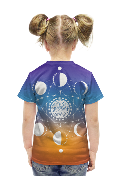 Заказать детскую футболку в Москве. Футболка с полной запечаткой для девочек Лунные фазы от Margarita Nia - готовые дизайны и нанесение принтов.
