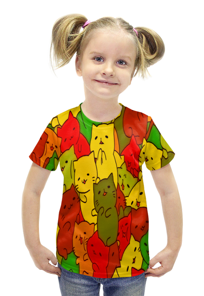 Заказать детскую футболку в Москве. Футболка с полной запечаткой для девочек Кошки от THE_NISE  - готовые дизайны и нанесение принтов.