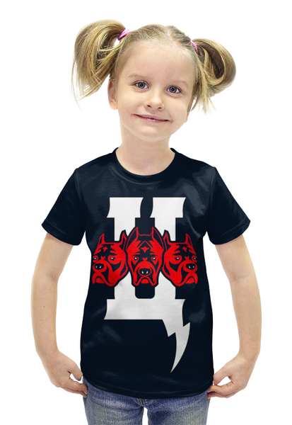 Заказать детскую футболку в Москве. Футболка с полной запечаткой для девочек Три бульдога  от ПРИНТЫ ПЕЧАТЬ  - готовые дизайны и нанесение принтов.