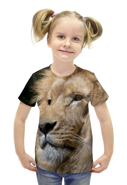 Заказать детскую футболку в Москве. Футболка с полной запечаткой для девочек Хищник лев от weeert - готовые дизайны и нанесение принтов.