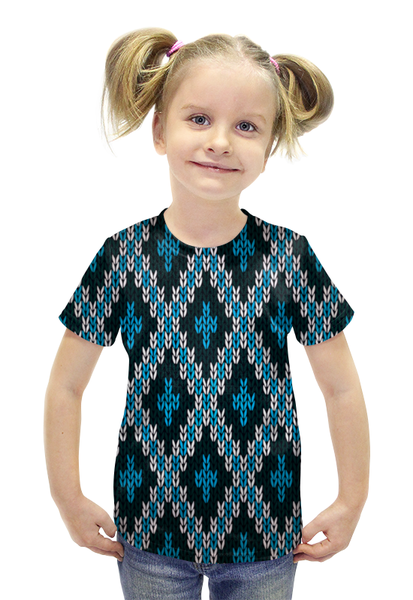 Заказать детскую футболку в Москве. Футболка с полной запечаткой для девочек Вязаный узор от THE_NISE  - готовые дизайны и нанесение принтов.