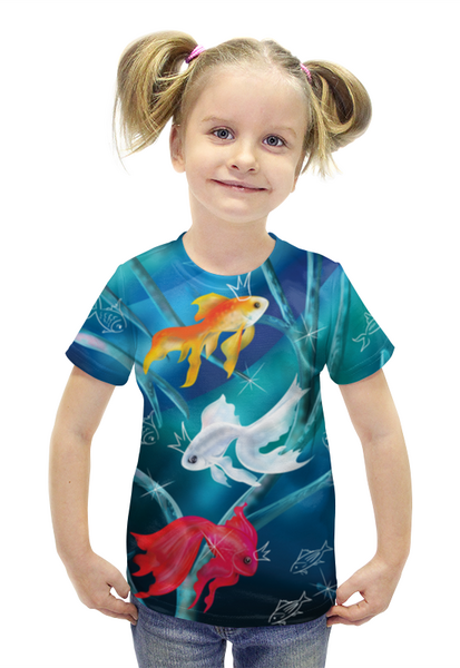 Заказать детскую футболку в Москве. Футболка с полной запечаткой для девочек РАЗНОЦВЕТНЫЕ РЫБКИ  от ELENA ZHARINOVA - готовые дизайны и нанесение принтов.