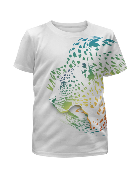 Заказать детскую футболку в Москве. Футболка с полной запечаткой для девочек Радужный леопард от Zorgo-Art  - готовые дизайны и нанесение принтов.