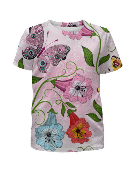 Заказать детскую футболку в Москве. Футболка с полной запечаткой для девочек Летние цветы от Ирина - готовые дизайны и нанесение принтов.