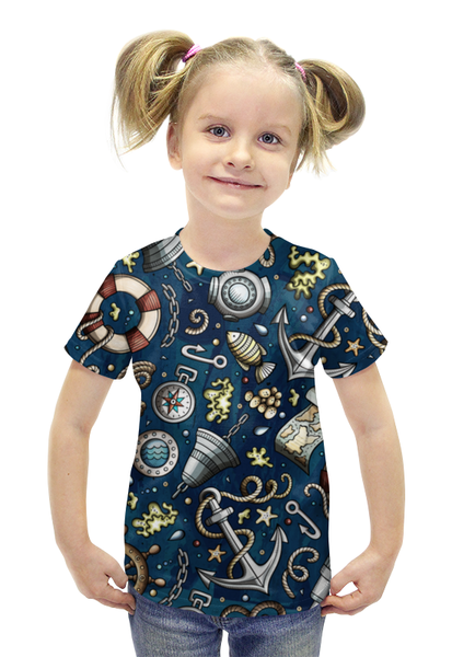 Заказать детскую футболку в Москве. Футболка с полной запечаткой для девочек Моряк от THE_NISE  - готовые дизайны и нанесение принтов.