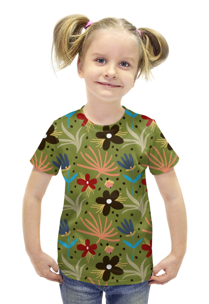 Заказать детскую футболку в Москве. Футболка с полной запечаткой для девочек цветы от THE_NISE  - готовые дизайны и нанесение принтов.