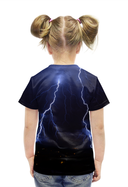 Заказать детскую футболку в Москве. Футболка с полной запечаткой для девочек Кот и молния от THE_NISE  - готовые дизайны и нанесение принтов.