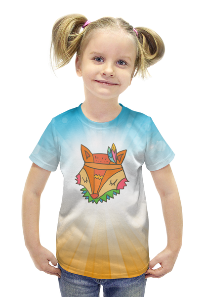Заказать детскую футболку в Москве. Футболка с полной запечаткой для девочек Этно лиса от nadegda - готовые дизайны и нанесение принтов.