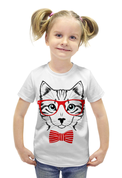 Заказать детскую футболку в Москве. Футболка с полной запечаткой для девочек Кошка от YellowCloverShop - готовые дизайны и нанесение принтов.
