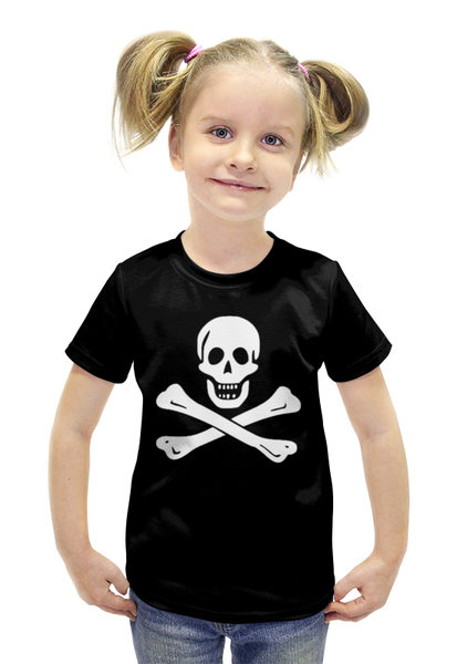 Заказать детскую футболку в Москве. Футболка с полной запечаткой для девочек "Весёлый Роджер - Jolly Roger" от Интернет-магазин "RockStoreOnline" - готовые дизайны и нанесение принтов.