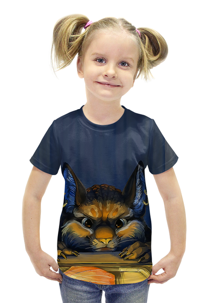 Заказать детскую футболку в Москве. Футболка с полной запечаткой для девочек Смешной мышонок от T-shirt print  - готовые дизайны и нанесение принтов.