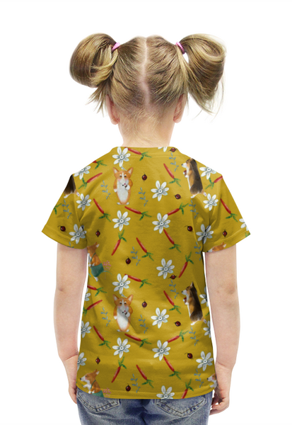 Заказать детскую футболку в Москве. Футболка с полной запечаткой для девочек Летний корги от juliafast77 - готовые дизайны и нанесение принтов.
