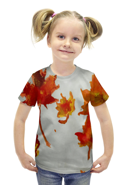Заказать детскую футболку в Москве. Футболка с полной запечаткой для девочек Осенняя листва от mrs-snit@yandex.ru - готовые дизайны и нанесение принтов.
