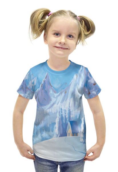Заказать детскую футболку в Москве. Футболка с полной запечаткой для девочек Зимний пейзаж от THE_NISE  - готовые дизайны и нанесение принтов.
