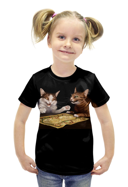 Заказать детскую футболку в Москве. Футболка с полной запечаткой для девочек Коты стратеги от ПРИНТЫ ПЕЧАТЬ  - готовые дизайны и нанесение принтов.