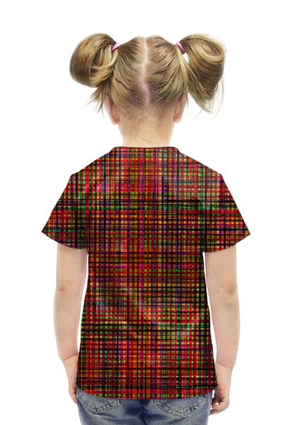 Заказать детскую футболку в Москве. Футболка с полной запечаткой для девочек glitch art (красная сетка) от Wax  - готовые дизайны и нанесение принтов.