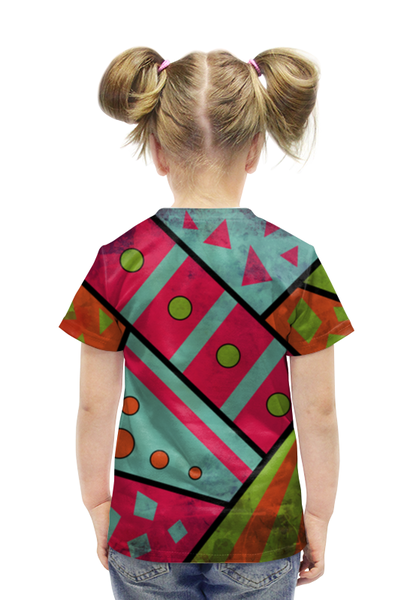 Заказать детскую футболку в Москве. Футболка с полной запечаткой для девочек Яркая геометрия от Ordwen - готовые дизайны и нанесение принтов.